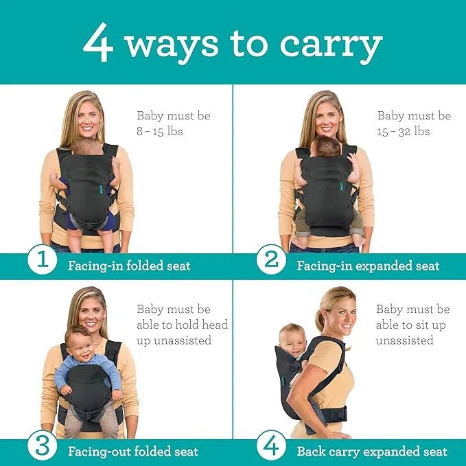Infantino Flip 4 - in - 1 Light & Airy Convertible Baby Carrier, Adjustable, Ergonomic Babywearing, Registry Essential, Baby Carrier for Newborn to Toddler - Adenzo Comfies