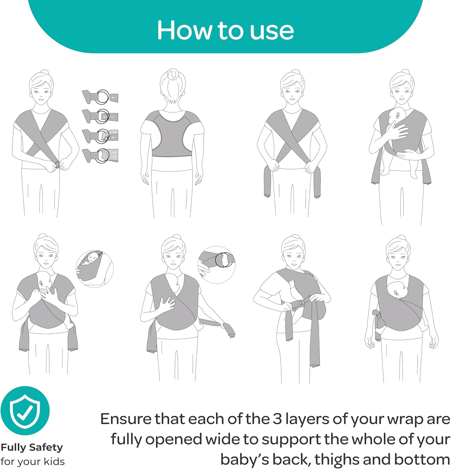 The Moon Brand KaryGo baby Sling Wrap Carrier – Soft, Breathable,Baby Carrier for Newborns & Infants (3.2 - 9 kg) – Hands - Free, Adjustable, Comfortable, and Versatile for Nursing - Mid Grey - Adenzo Comfies