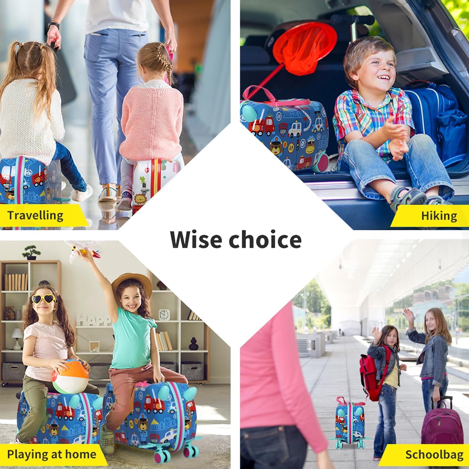Kids Trolley Case, Ride - On Suitcase 2 in 1 Kid Luggage Organizer Waterproof Carry On Travel Bag Children's Motorcycle Trunk Storage Box - Adenzo Comfies