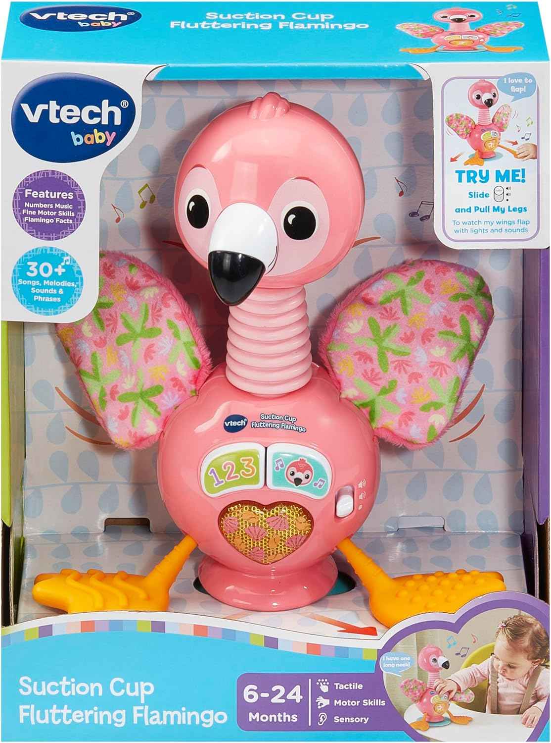 VTech Baby Suction Cup Fluttering Flamingo, Baby Sensory Toy with Colours, Numbers & Music, Suction Cup Base, Gift for Ages 6, 9, 12 Months+, English Version - Adenzo Comfies