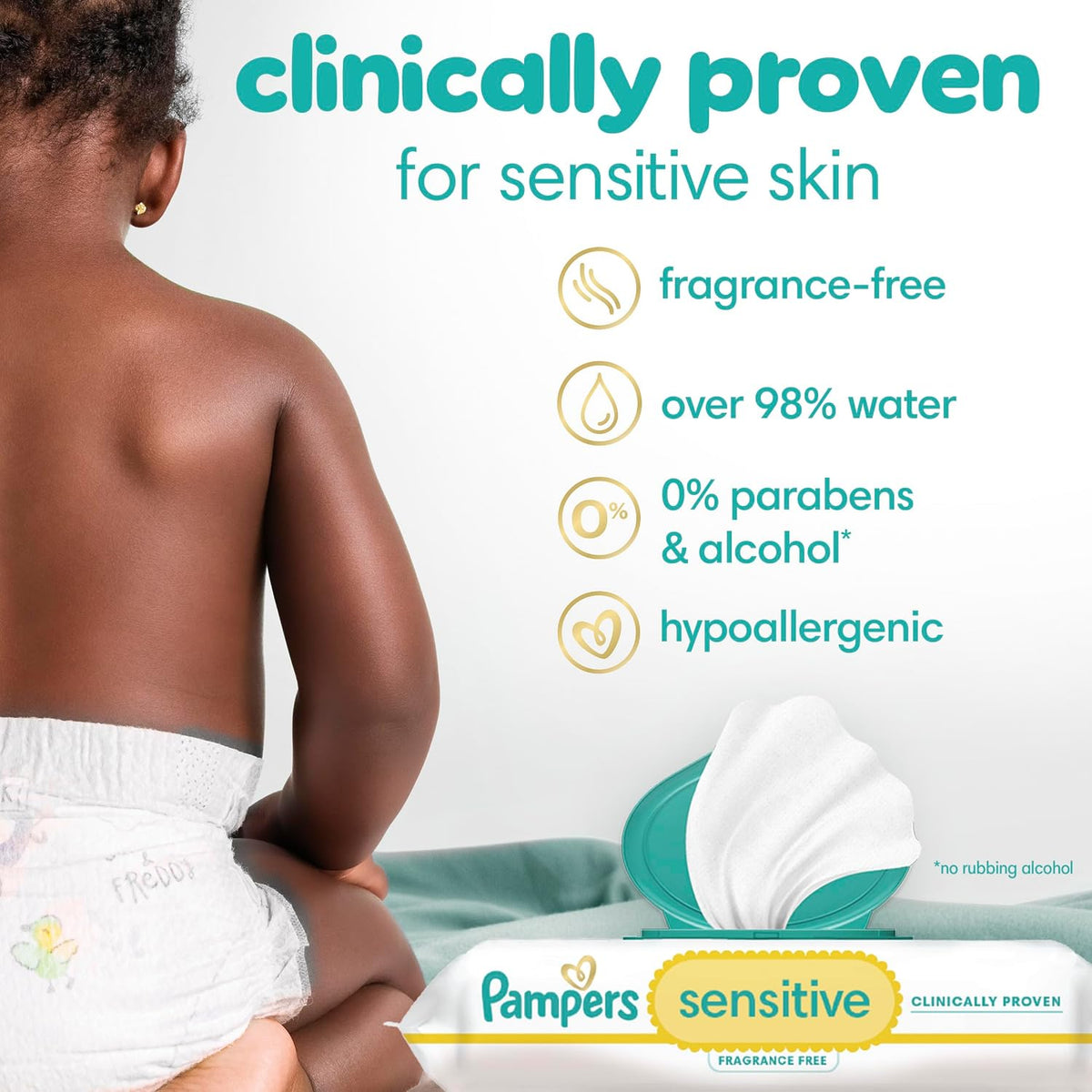 Pampers Sensitive Baby Wipes – Perfume Free, 56 Count Pop‑Top Pack - Adenzo Comfies