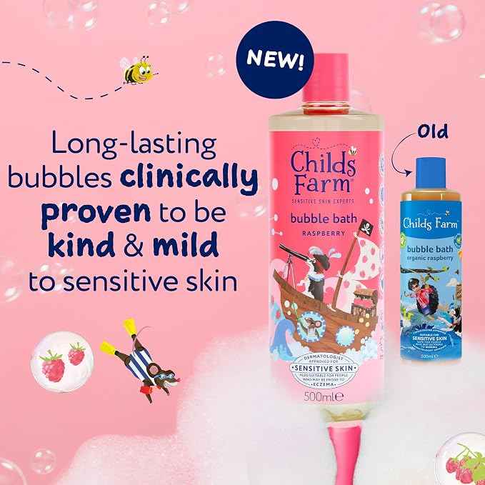Childs Farm Kids Bubble Bath, Raspberry | Gently Cleanses & Soothes | Suitable for Dry, Sensitive Skin, 500ml