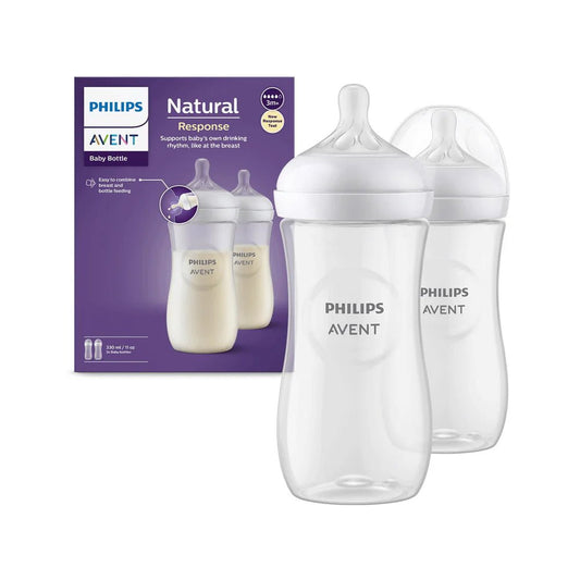 Philips Avent Natural Response Plastic Baby Bottle - 330Ml Pack of 2|Baby Milk Bottle |Bpa Free for Babies with 3M+ Teat (SCY906/02) - Adenzo Comfies