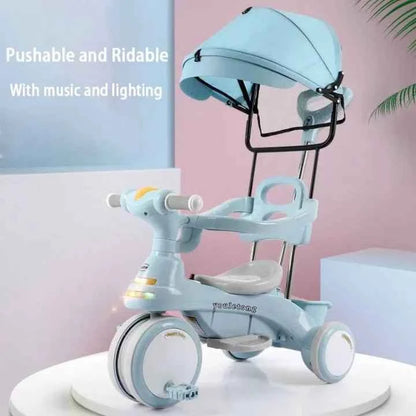 3-in-1 Kids Tricycle Stroller with Parent Handle – Foldable Baby Trolley Bike with Canopy, Adjustable Seat & Safety Guard, Portable Trike for Toddlers (6 Months–4 Years)