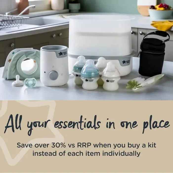 Tommee Tippee Feeding Set - Closer to Nature Complete Feeding Set with Electric Steam Steriliser, Bottle Warmer, Soothers & Bottles for Newborns - Adenzo Comfies