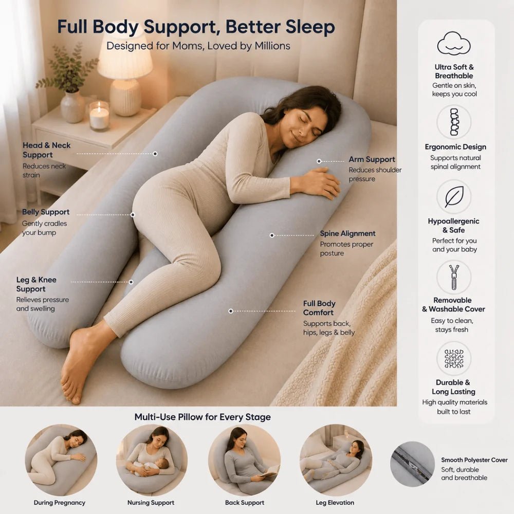 Nuliie Pregnancy Pillow for Sleeping, U Shaped Full Body Pillow | Washable Velvet Cover, Support for Back, Hips, Legs for Pregnant Women and Side... - Adenzo Comfies