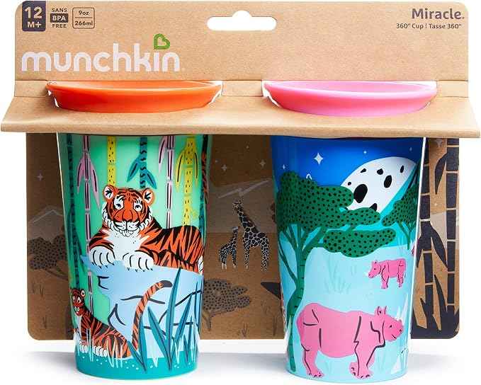 Munchkin Miracle 360 Cups| Colour Changing Toddler Cup| BPA Free Baby & Toddler Sippy Cup| Non Spill Cup| Dishwasher Safe Baby Cup| Leakproof Childrens Cups|12+ Months| 9oz/266ml| 2 Pack. - Adenzo Comfies