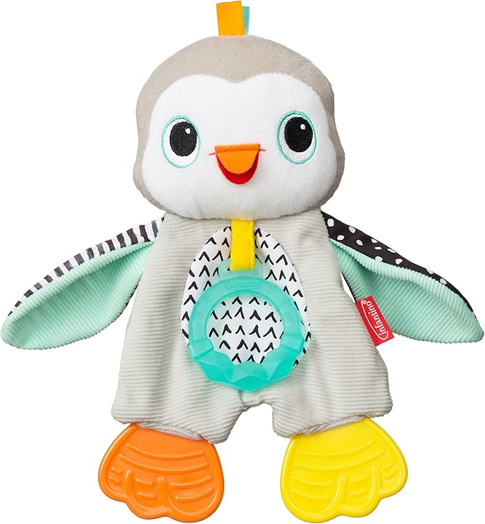 Infantino Cuddly Teether Penguin For Sensory Exploration - Silicone Teether, Teething Relief 0M+