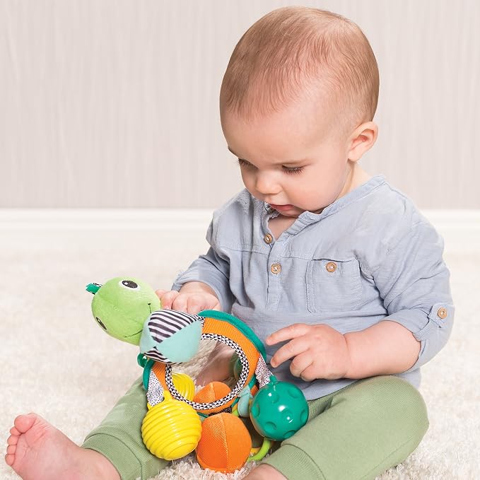 Infantino Turtle Mirror Pal - Green |Stroller & High Chair Toys|Baby soft Plush Toys| - Adenzo Comfies