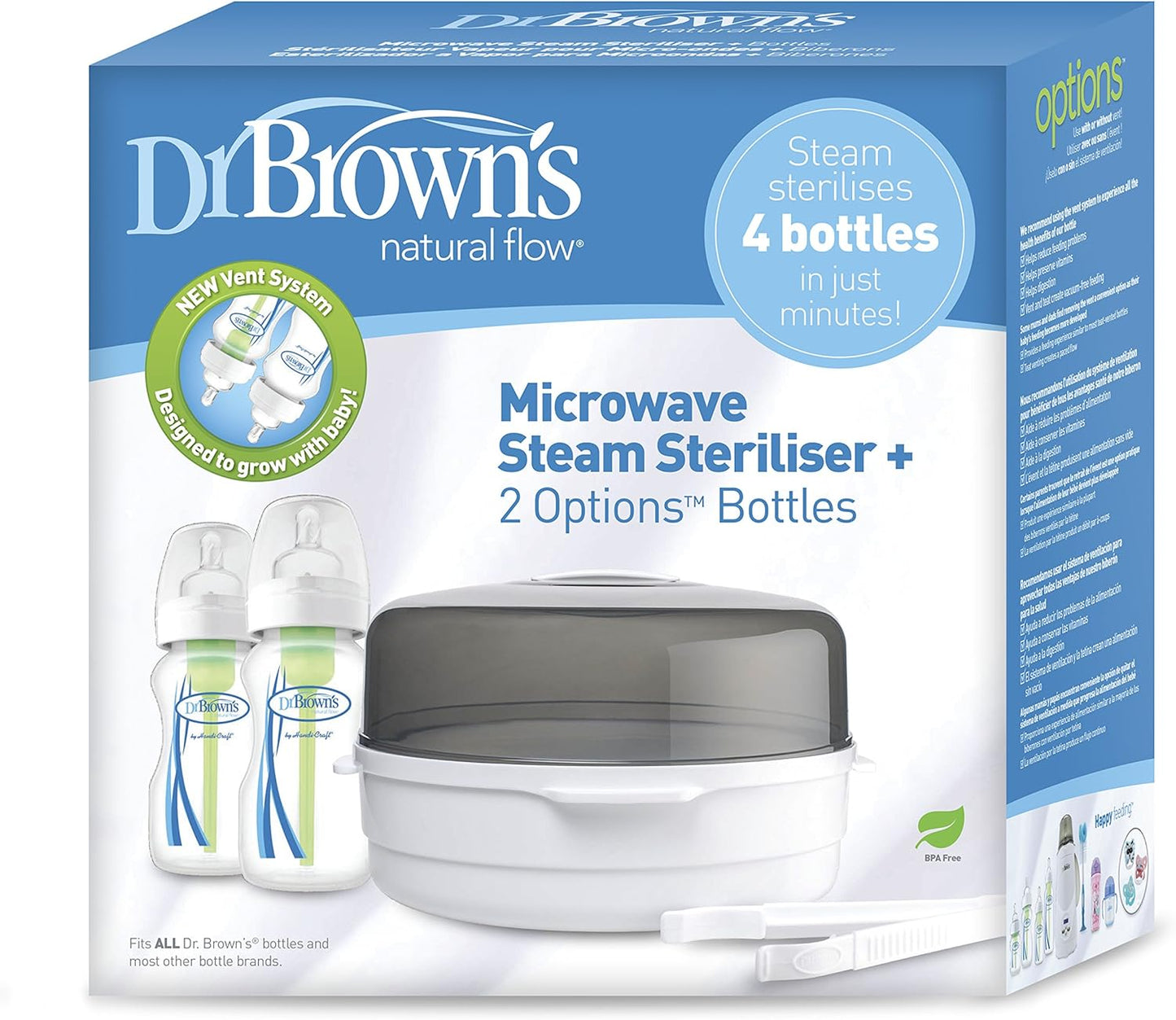 Dr. Brown's Microwave steam sterilizer - comes with 2 x 270ml options+wide neck bottles - Adenzo Comfies