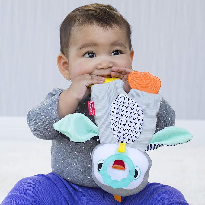 Infantino Cuddly Teether Penguin For Sensory Exploration - Silicone Teether, Teething Relief 0M+