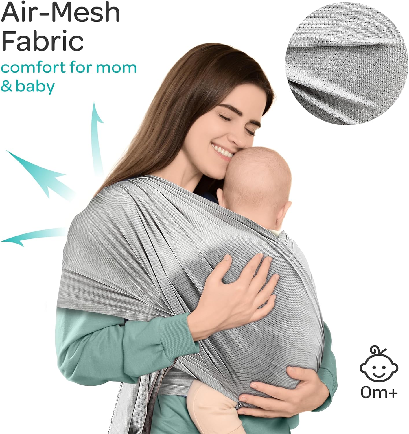 The Moon Brand KaryGo baby Sling Wrap Carrier – Soft, Breathable,Baby Carrier for Newborns & Infants (3.2 - 9 kg) – Hands - Free, Adjustable, Comfortable, and Versatile for Nursing - Mid Grey - Adenzo Comfies