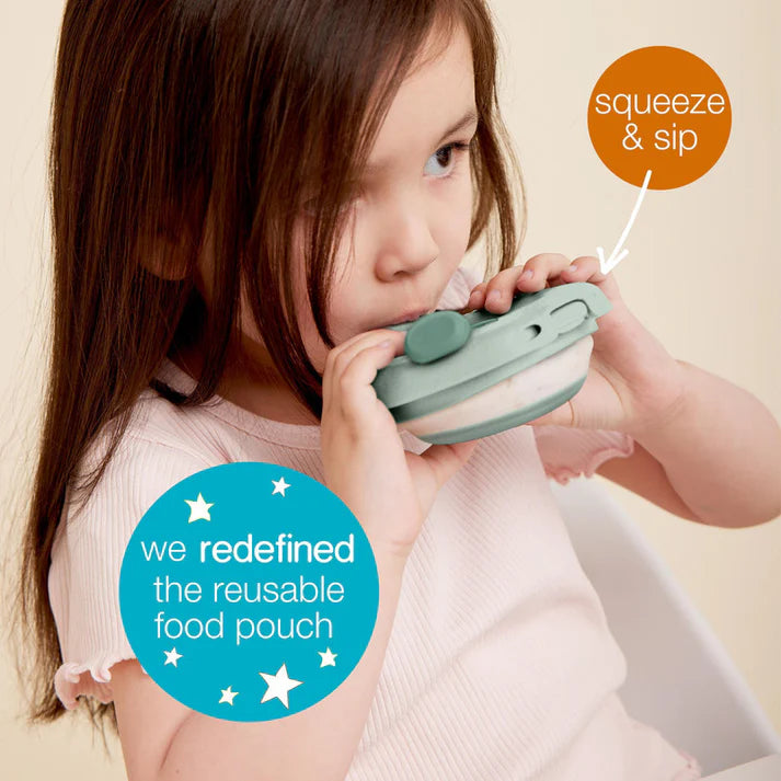 B.box Fill + Feed Reusable Baby Food Pouch 4m+ – Silicone Squeeze Pouch with Leak-Proof Lid (BPA-Free)