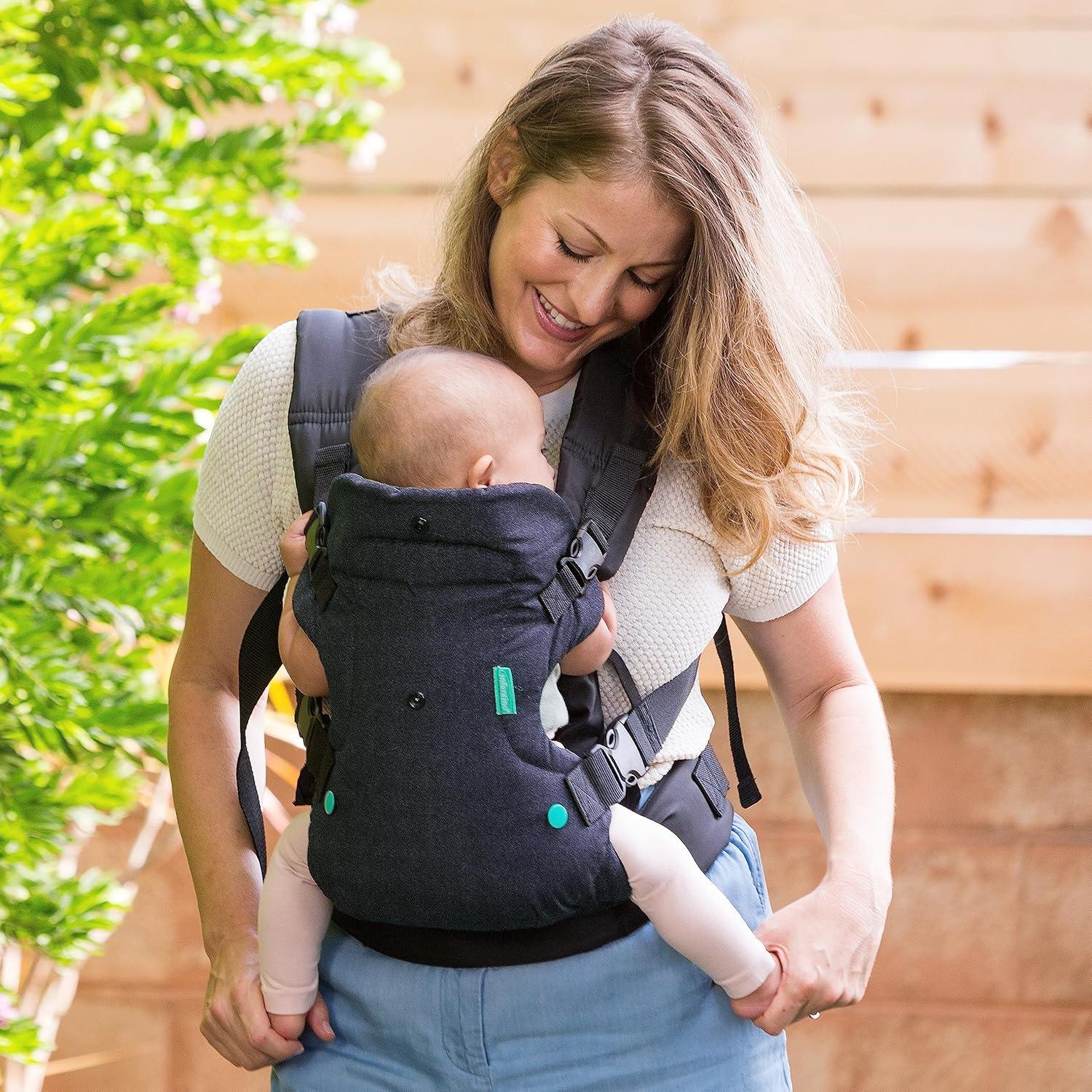 Infantino Flip 4 - in - 1 Convertible Baby Carrier, Adjustable, Ergonomic Babywearing, Registry Essential, Baby Carrier for Newborn to Toddler, Black - Adenzo Comfies