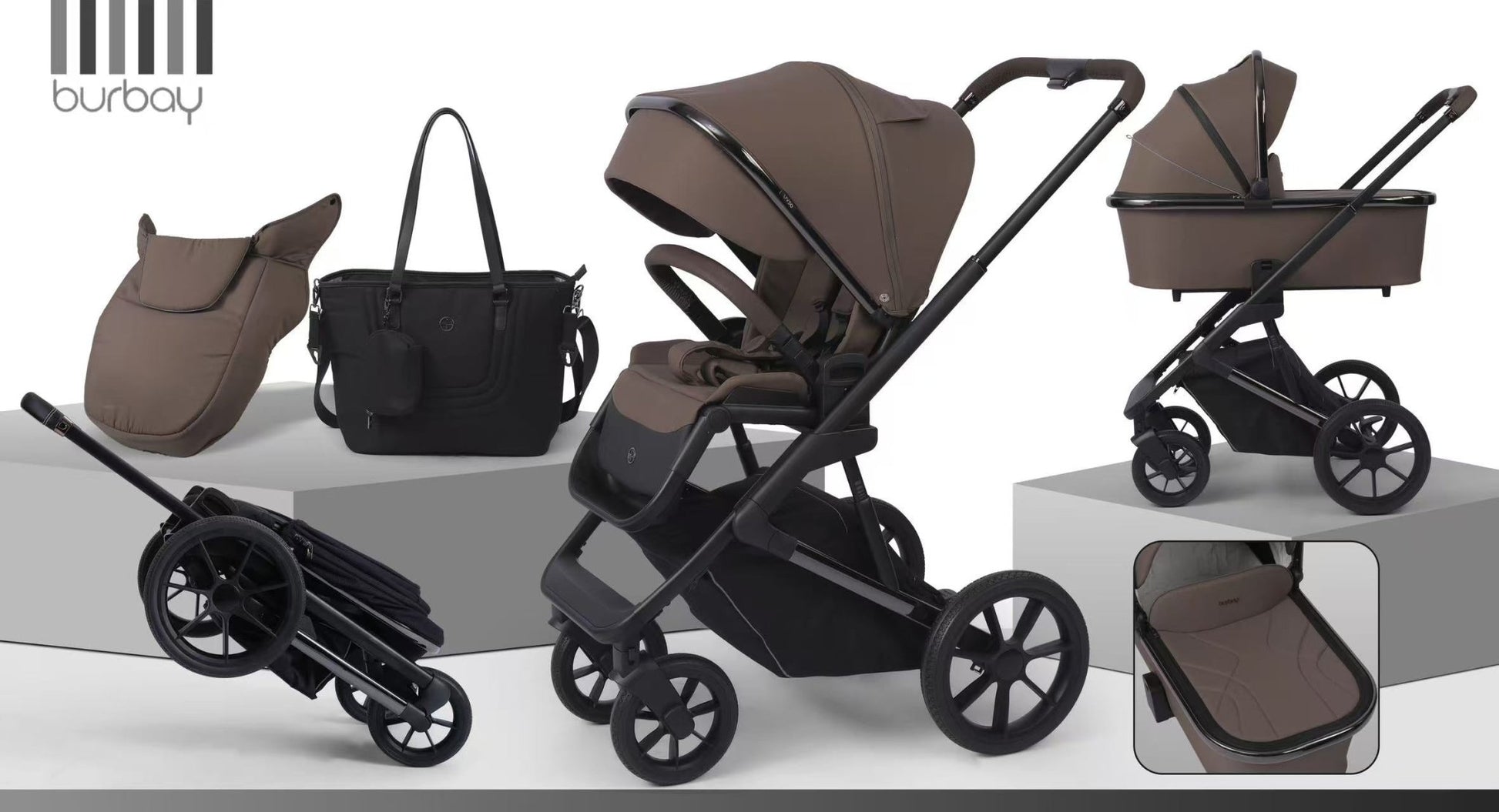 2 in 1 Foldable Burbay E83 Stroller & Bassinet, Travel System with Pushchair, Bassinet, Stroller, Storage Basket, and a Handbag, 0-36 Months - Adenzo Comfies