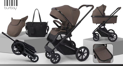 2 in 1 Foldable Burbay E83 Stroller & Bassinet, Travel System with Pushchair, Bassinet, Stroller, Storage Basket, and a Handbag, 0-36 Months - Adenzo Comfies