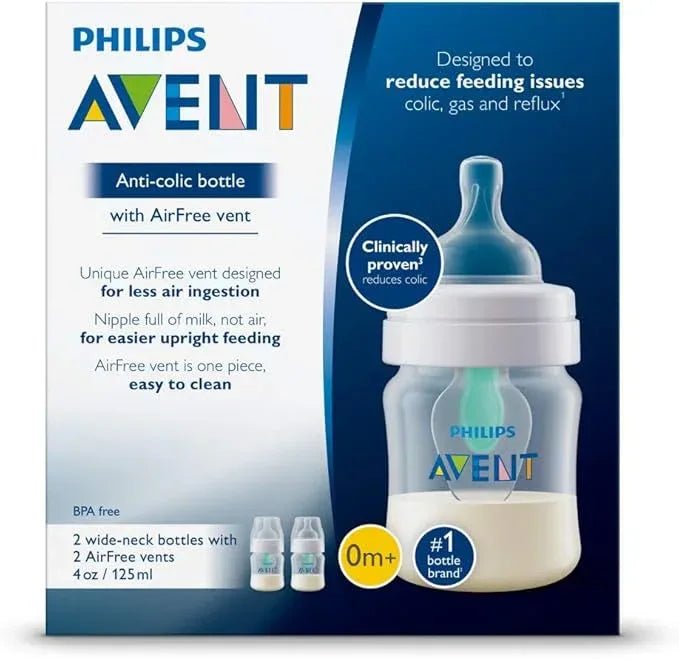 AVENT Philips Anti - Colic Baby Bottle with AirFree 4oz, 2pk, SCF400/24,Clear - Adenzo Comfies