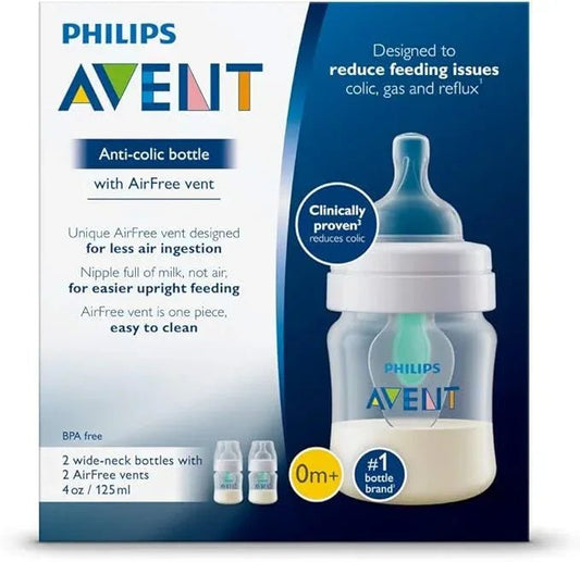 AVENT Philips Anti - Colic Baby Bottle with AirFree 4oz, 2pk, SCF400/24,Clear - Adenzo Comfies