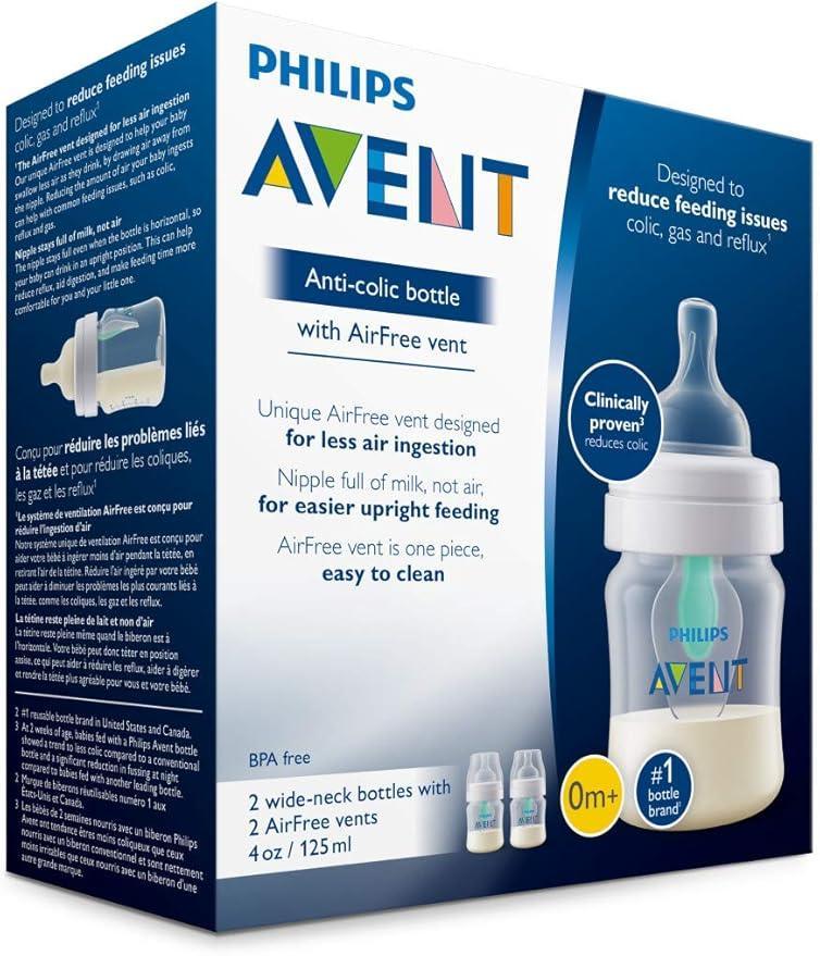 AVENT Philips Anti - Colic Baby Bottle with AirFree 4oz, 2pk, SCF400/24,Clear - Adenzo Comfies