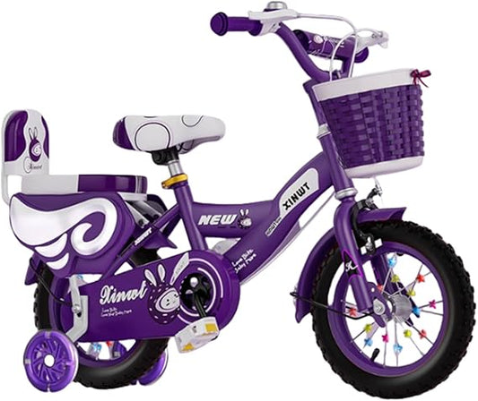 Amecke Kids Bicycles for Boys and Girls from 3 to 9 Years Old 12" Inch with Training Wheels with Basket Adjustable Height Popular School Birthday Celebration Gift