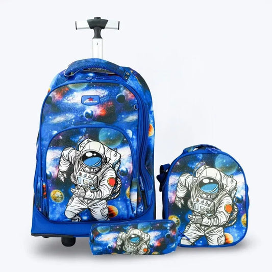 3 - Piece Kids School Set 18 - Inch with Wheels – Motorbike Theme / Race Car Theme / Astronaut Print - Adenzo Comfies