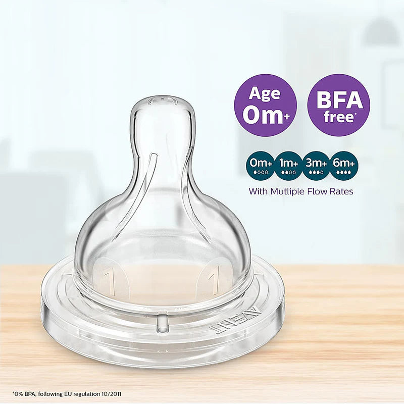 AVENT Philips SCY761/02 Avent Anti-Colic Flow 1 Baby Bottle Nipple for 0+ Months Babies, (Pack of 2)
