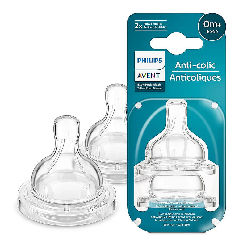 AVENT Philips SCY761/02 Avent Anti-Colic Flow 1 Baby Bottle Nipple for 0+ Months Babies, (Pack of 2)