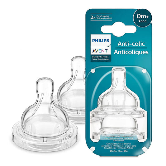 AVENT Philips SCY761/02 Avent Anti-Colic Flow 1 Baby Bottle Nipple for 0+ Months Babies, (Pack of 2)