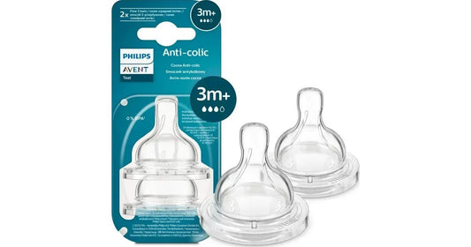 Philips AVENT SCY763/02 Anti - Colic Baby Bottle Nipple, Flow 3 Medium, BPA - Free Soft Silicone Teat, Compatible with Anti - Colic Bottles, Pack of 2 - Adenzo Comfies