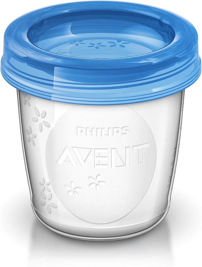 Philips Avent Breast Milk Storage Containers with Secure Lids – BPA-Free Stackable Milk Storage Cups, 180ml, 10-Pack (SCF618/10)