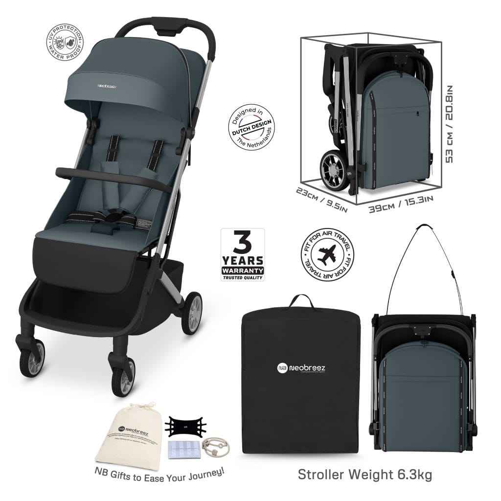 Neobreez NEOLITE Ultra-Compact Lightweight Cabin-Approved Travel Baby Toddler Stroller|Quick Compact One-Hand Fold Pushchair,UPF 50+ Canopy,Gift Bag|0-4yrs,22kg. - Adenzo Comfies