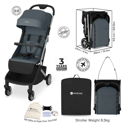 Neobreez NEOLITE Ultra-Compact Lightweight Cabin-Approved Travel Baby Toddler Stroller|Quick Compact One-Hand Fold Pushchair,UPF 50+ Canopy,Gift Bag|0-4yrs,22kg.
