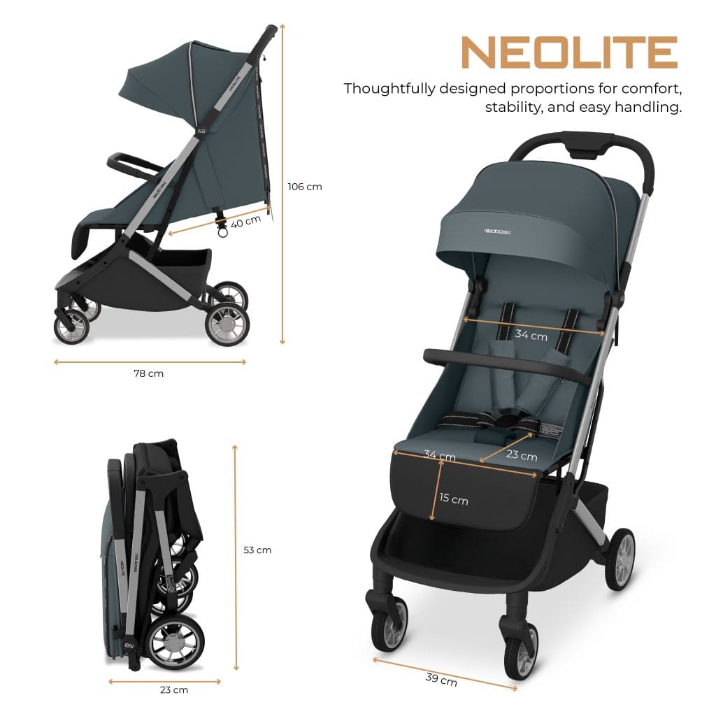 Neobreez NEOLITE Ultra-Compact Lightweight Cabin-Approved Travel Baby Toddler Stroller|Quick Compact One-Hand Fold Pushchair,UPF 50+ Canopy,Gift Bag|0-4yrs,22kg. - Adenzo Comfies