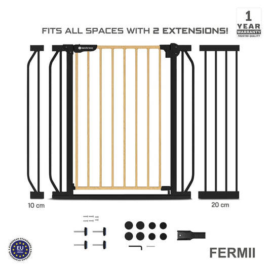 Neobreez FERMII Auto Close Safety Baby Toddler Gate| 75 to 85(up to 115 cm)+ 10/20cm Extension| Extra Wide Child Gate For Stairs&Doorways, Wide Pressure Fit Stair Gate | No Drill Barrier Stair Gate.