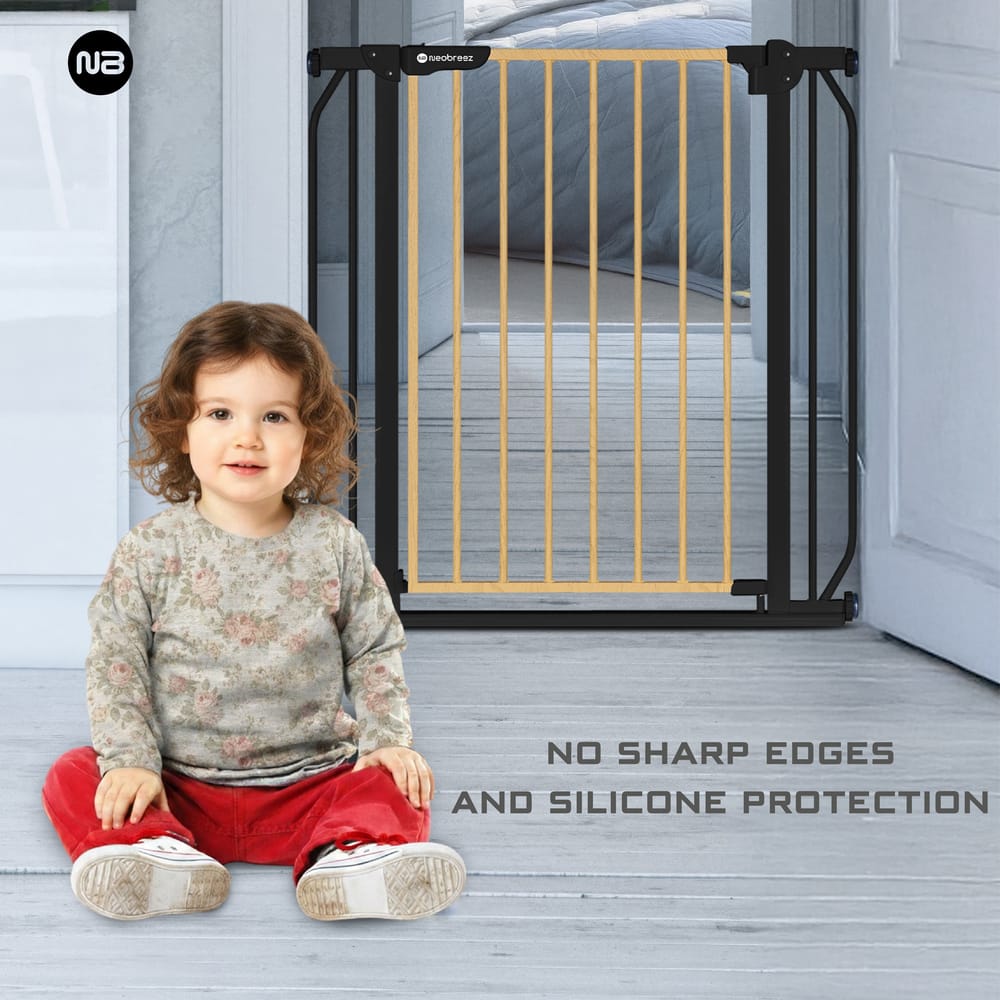 Neobreez FERMII Auto Close Safety Baby Toddler Gate| 75 to 85(up to 115 cm)+ 10/20cm Extension| Extra Wide Child Gate For Stairs&Doorways, Wide Pressure Fit Stair Gate | No Drill Barrier Stair Gate.