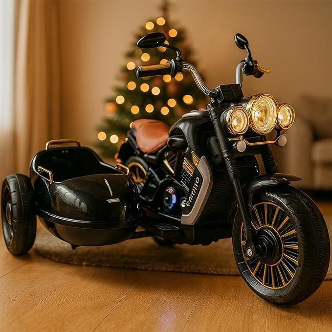 Baby Gaon Electric Ride - On Moto Chopper for Kids – Black Battery - Powered Motorcycle with Music, LED Screen, and Two - Passenger Seat - Adenzo Comfies