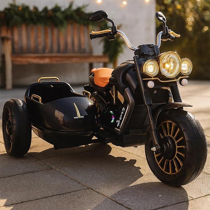 Baby Gaon Electric Ride - On Moto Chopper for Kids – Black Battery - Powered Motorcycle with Music, LED Screen, and Two - Passenger Seat - Adenzo Comfies