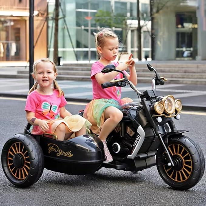 Baby Gaon Electric Ride - On Moto Chopper for Kids – Black Battery - Powered Motorcycle with Music, LED Screen, and Two - Passenger Seat - Adenzo Comfies
