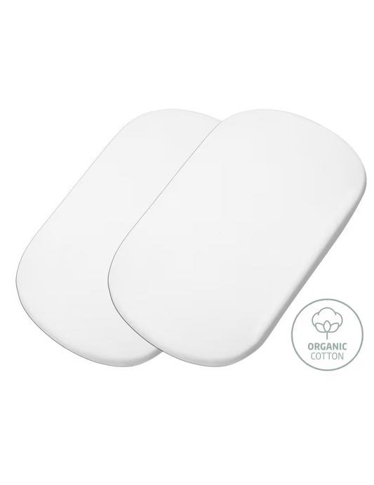 Maxicosi  Iora/Air Tori /Bedsheets 2-pack of white, 100% cotton fitted bed sheets designed for the Maxi-Cosi Iora, Iora Air, and Tori Bedside Cribs .