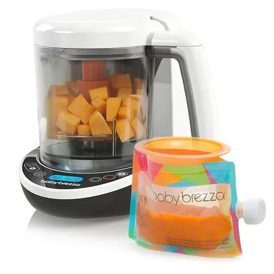 Baby Brezza Small Baby Food Maker Set – Cooker and Blender in One to Steam and Puree Baby Food for Pouches - Make Organic Food for Infants and Toddlers - Includes 3 Pouches and 3 Funnels - Adenzo Comfies