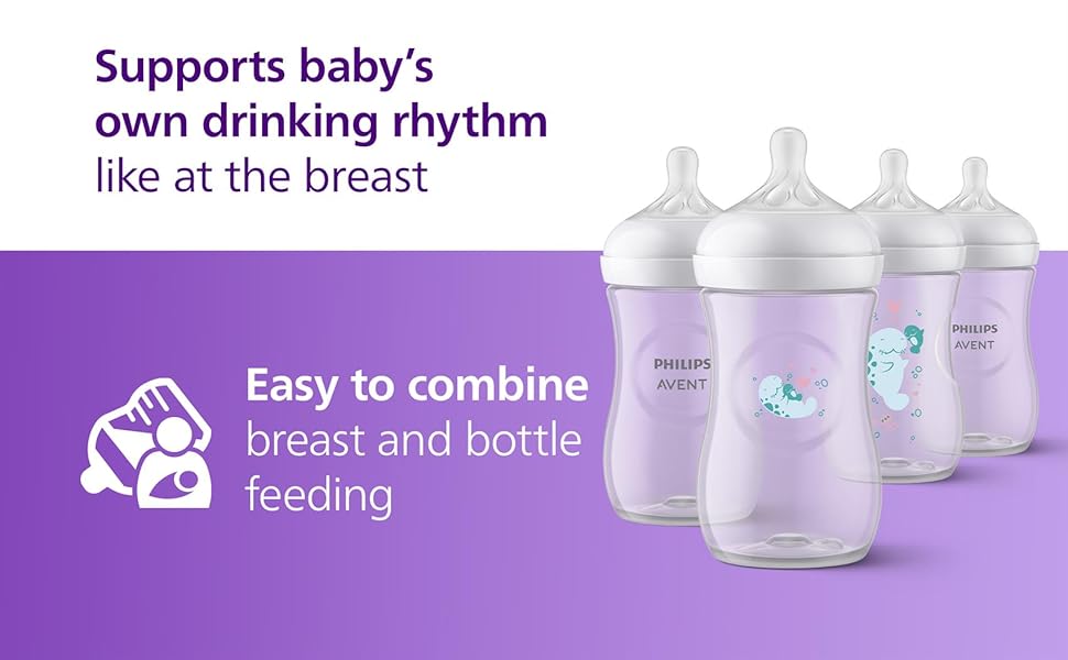 Philips Avent Natural Response Baby Gift Set, 4 Natural Response Baby Bottles 260 ml with T3 (1 m+ Teats), SCY903/61