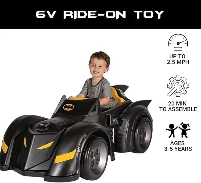 Batman Batmobile DC Comic Ride On Toy for Kids | 6 Volt Battery Powered Electric Car with Charger | Easy to Operate & Safe for Toddlers Ages 3 - 5 | Perfect Superhero Gift for Boys & Girls - Adenzo Comfies