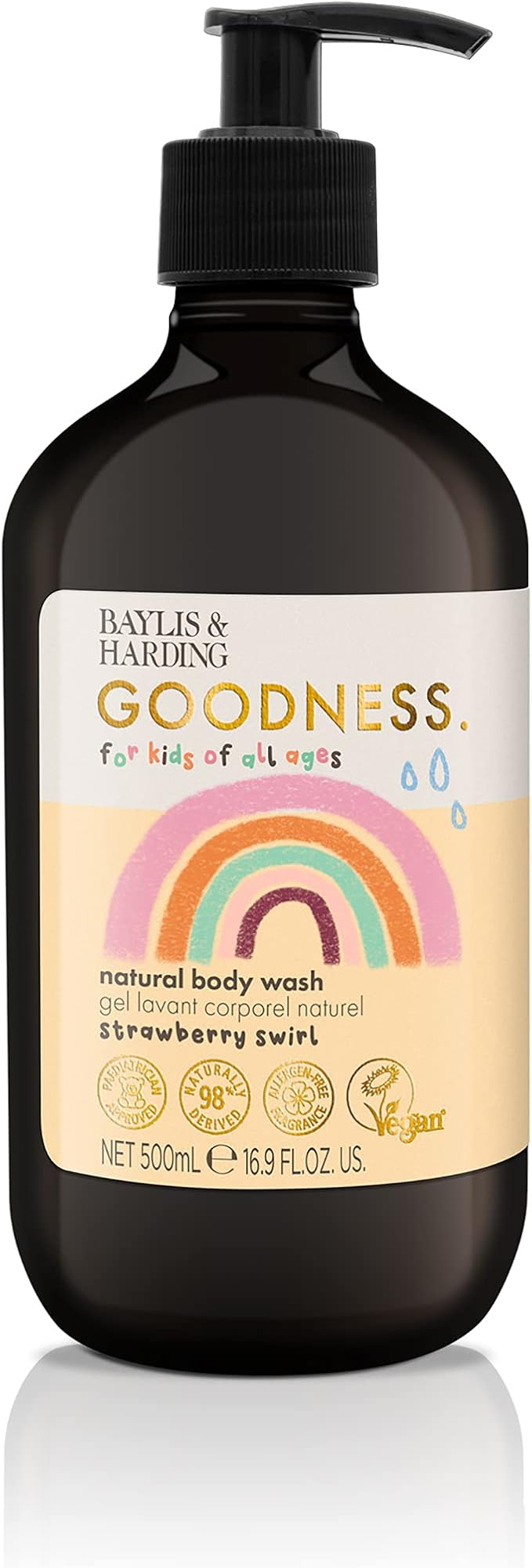 Baylis & Harding Goodness Kids Natural Body Wash 500ml - Strawberry Swirl | 98% Natural-Gentle for new borns | Allergen Free Fragrance | Vegan