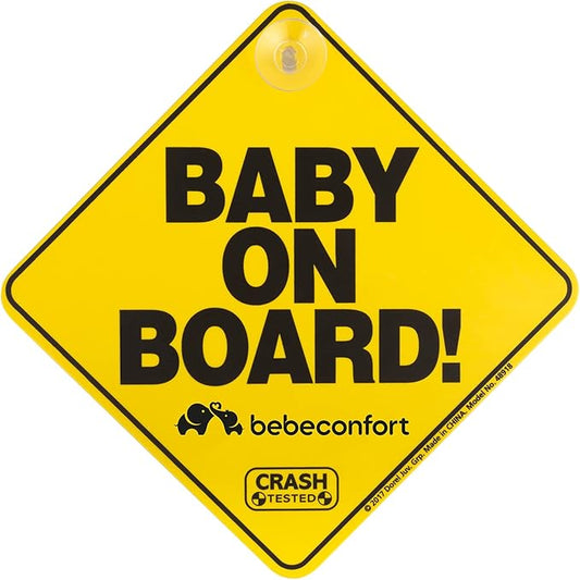 Bebeconfort Baby On Board Sign for Car, Baby Sign, 0+ Months, Easy and Quick to Install Via Suction Cups, Easy to Clean, Internationally Recognized Sign, Yellow