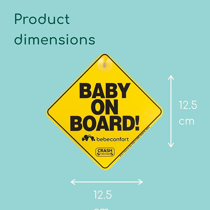 Bebeconfort Baby On Board Sign for Car, Baby Sign, 0+ Months, Easy and Quick to Install Via Suction Cups, Easy to Clean, Internationally Recognized Sign, Yellow