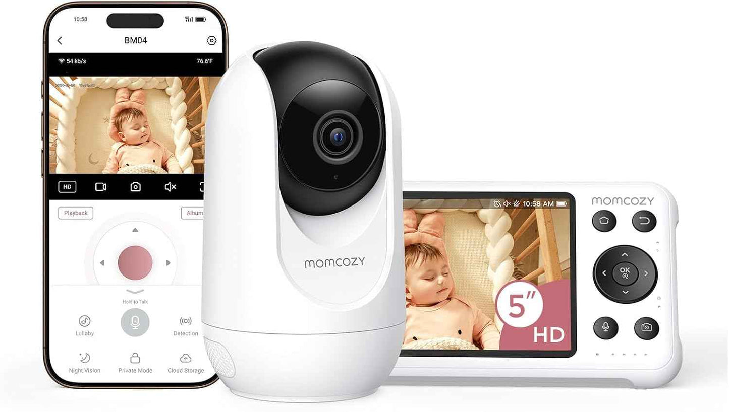 Momcozy BM04 5-Inch Smart Baby Monitor with Camera – Dual-Mode WiFi & Parent Unit, 1080P HD Video, Night Vision, Motion Alerts, Two-Way Talk & Family Sharing