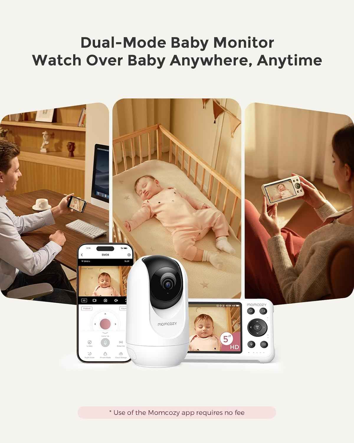 Momcozy BM04 5-Inch Smart Baby Monitor with Camera – Dual-Mode WiFi & Parent Unit, 1080P HD Video, Night Vision, Motion Alerts, Two-Way Talk & Family Sharing