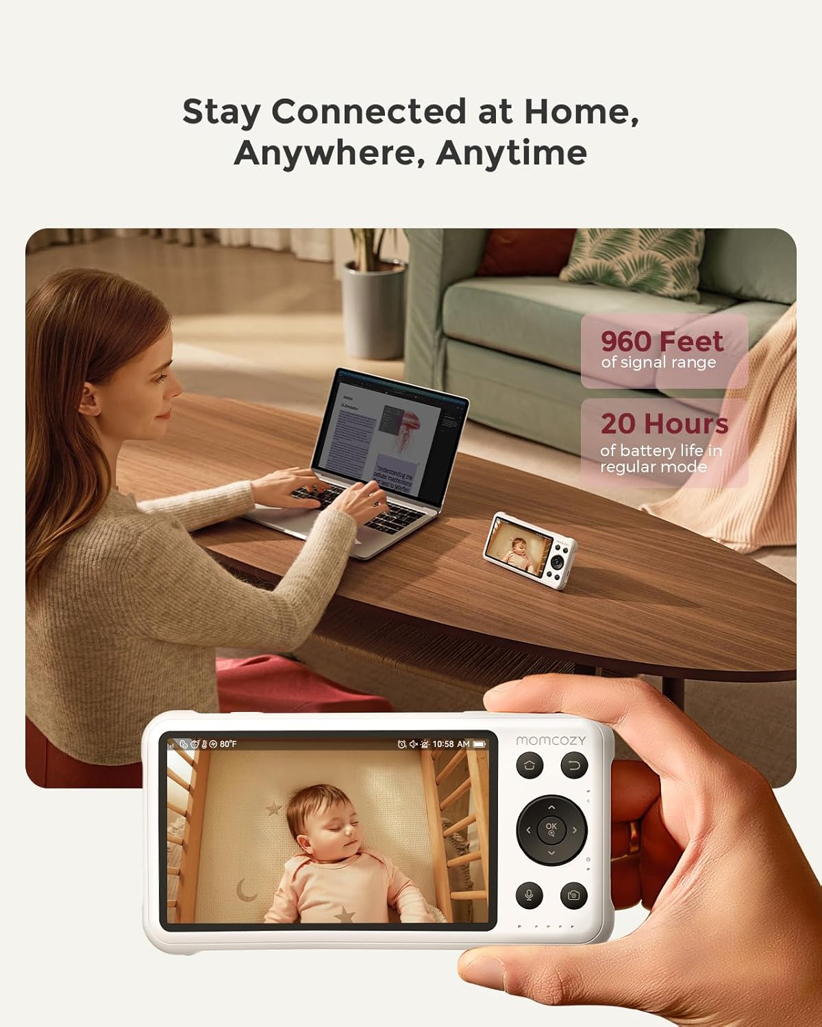 Momcozy BM04 5-Inch Smart Baby Monitor with Camera – Dual-Mode WiFi & Parent Unit, 1080P HD Video, Night Vision, Motion Alerts, Two-Way Talk & Family Sharing - Adenzo Comfies