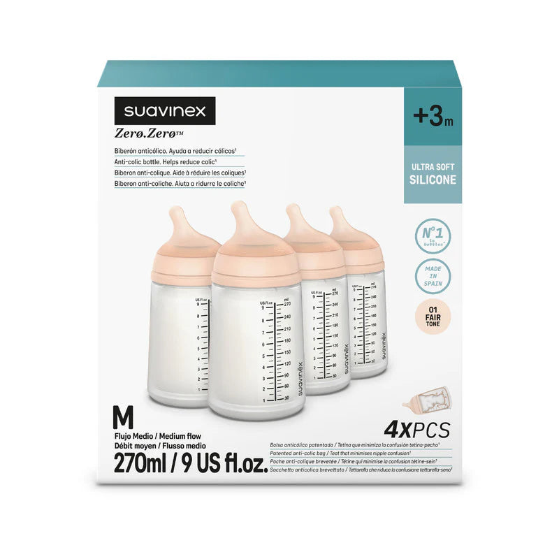 Suavinex Zero Zero Anti Colic Baby Feeding Bottle, No 1 Spanish Baby Feeding Bottle Brand, Perfect for Breastfeeding Babies 270ml