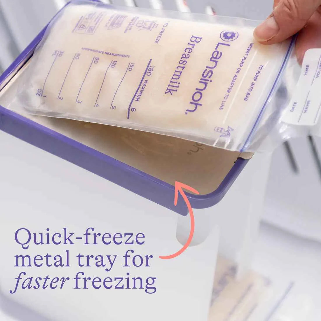 Lansinoh Breastmilk Bags Storage Container – Organizer with Quick‑Freeze Tray + 5 Bonus Bags